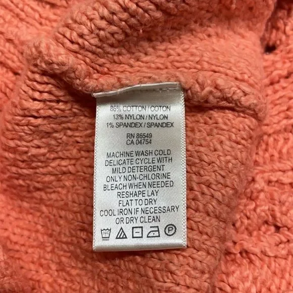 Tommy Bahama Chunky Cotton Cable Knit Sweater Hoody Womens Size M Coral pullover - Picture 8 of 11